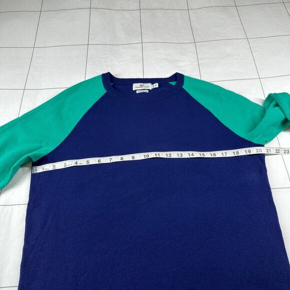 Vineyard Vines Sweater Womens Medium Blue Green Raglan Sleeve Baseball Cashmere - Picture 5 of 6